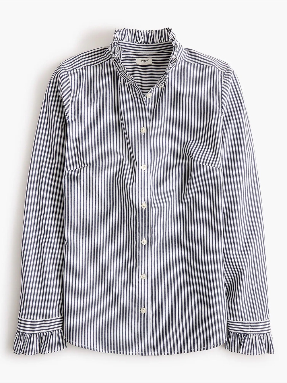 NWT J.Crew Ruffle Button-Up Shirt Striped - Picture 4 of 4